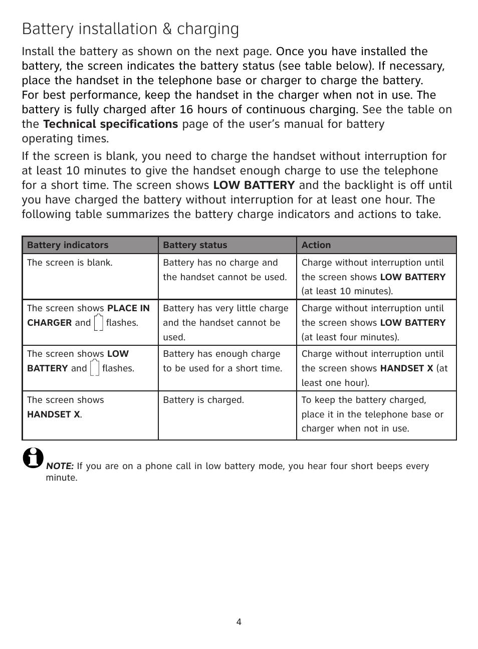 Battery installation & charging | AT&T CL81109 User Manual | Page 5 / 10