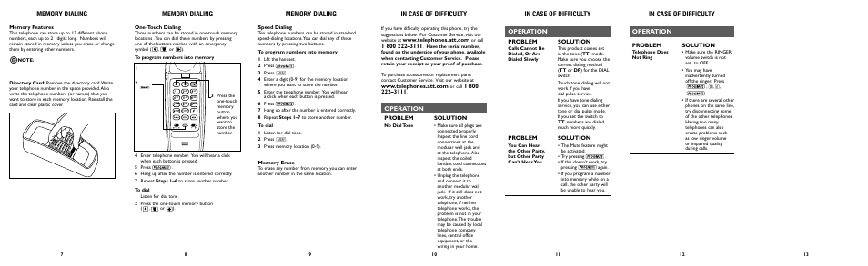 Operation | AT&T Trimline 210 User Manual | Page 2 / 2