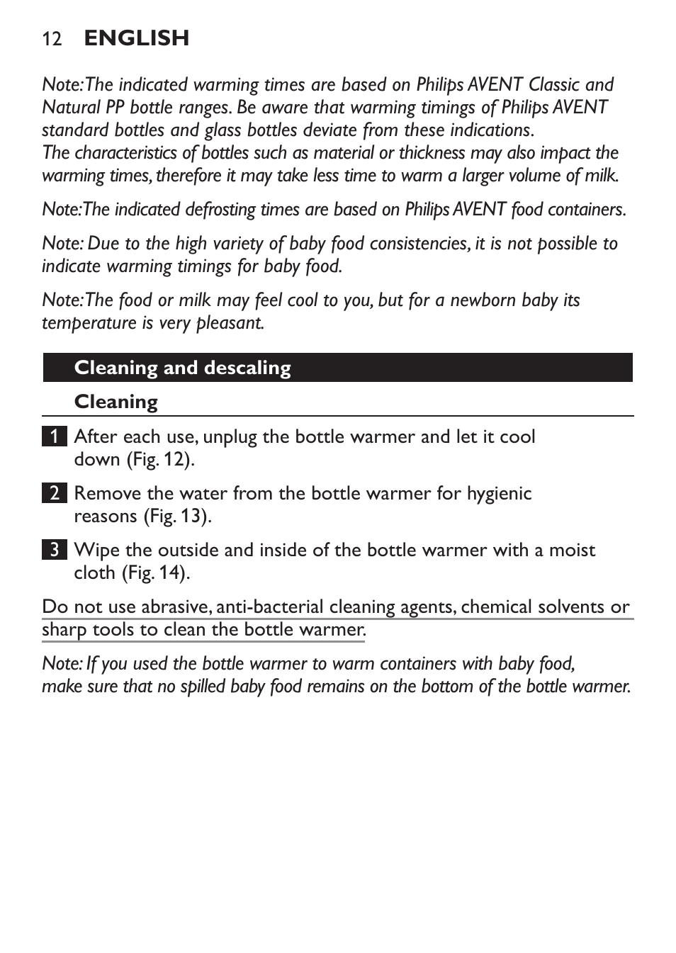 Philips AVENT Chauffe-biberon User Manual | Page 12 / 64