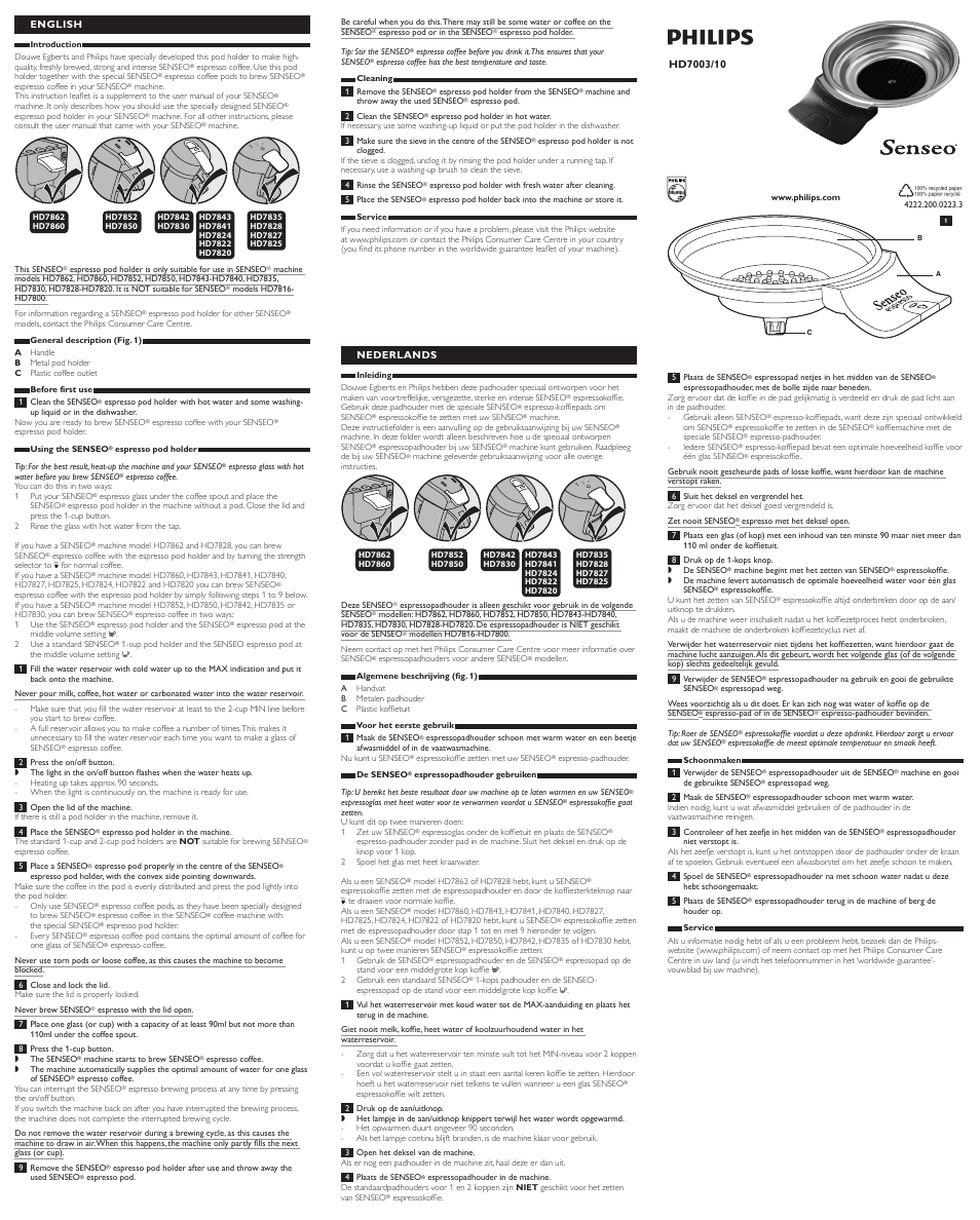 Philips SENSEO® Porte-dosette Espresso User Manual | 2 pages