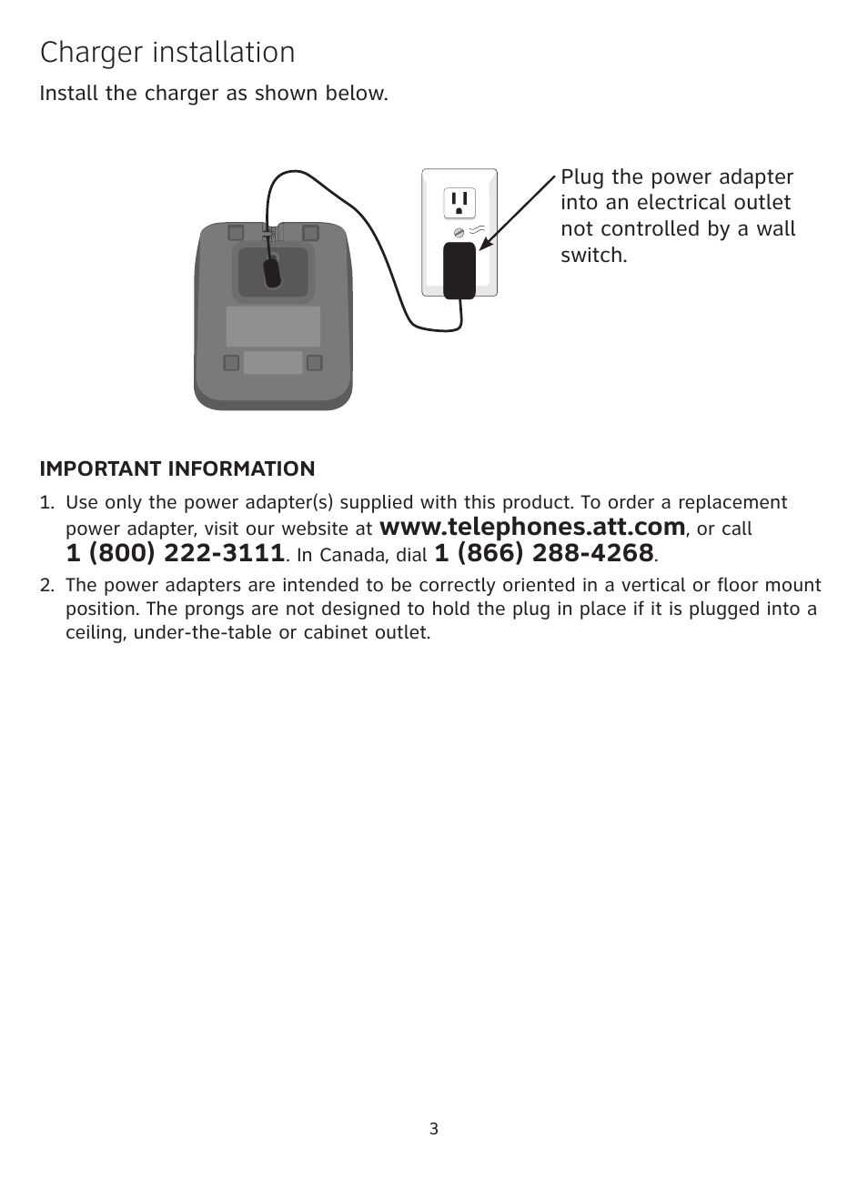 Charger installation | AT&T CL81209 User Manual | Page 4 / 10