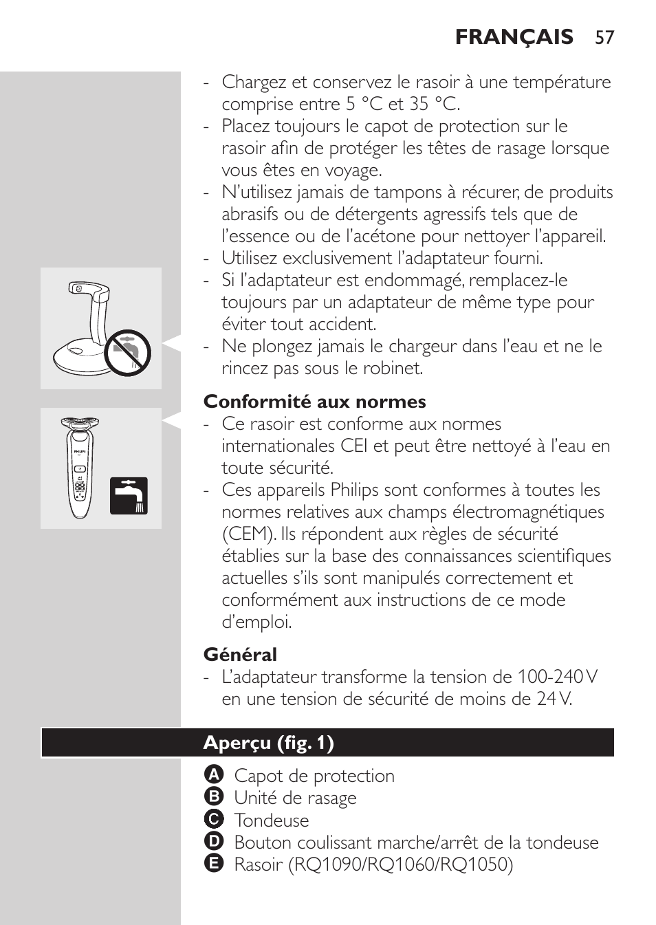Conformité aux normes, Général, Aperçu (fig. 4) | Philips Rasoir électrique User Manual | Page 55 / 136