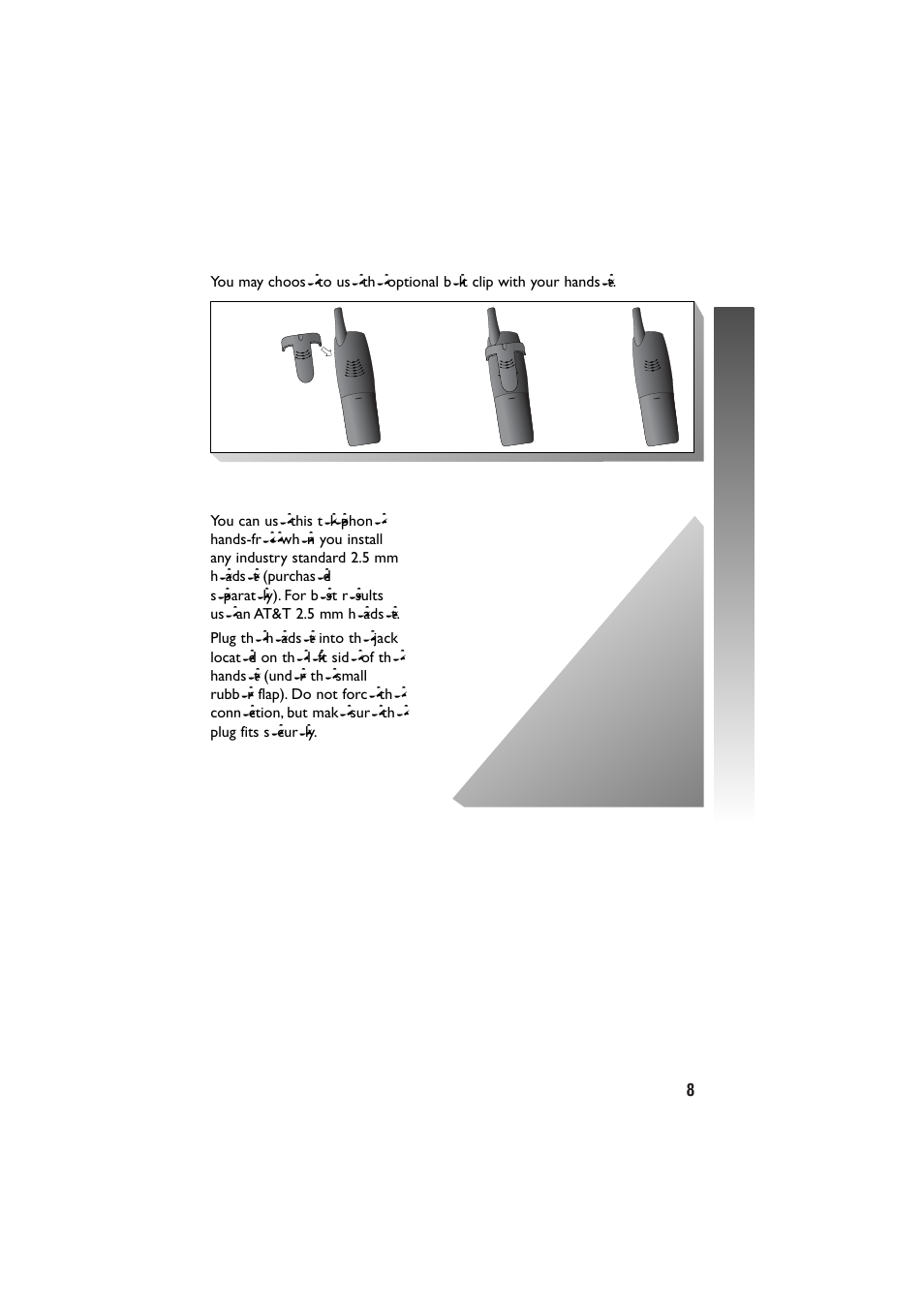 Belt clip, Headset | AT&T 5870 User Manual | Page 11 / 77