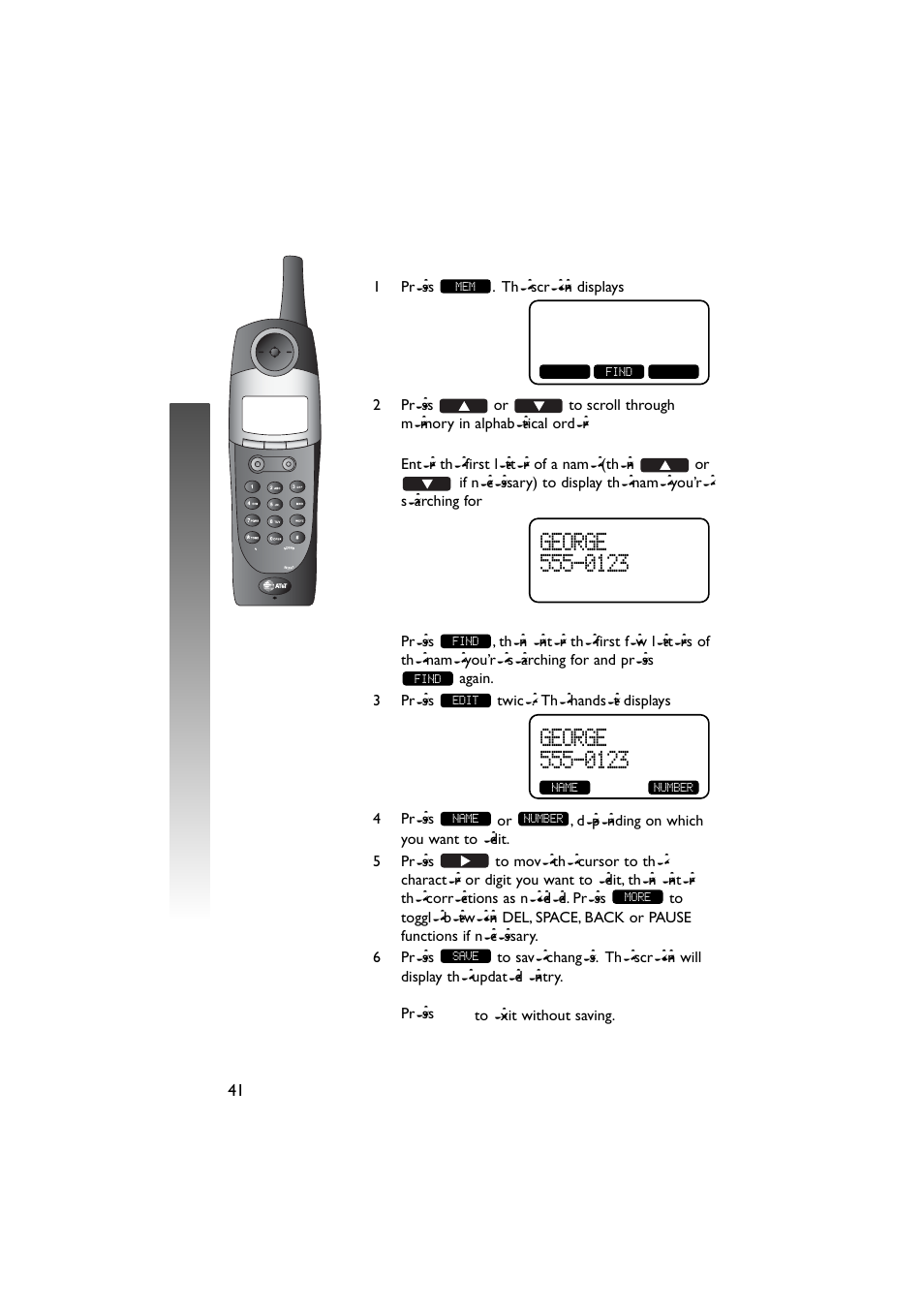 Phone book, Edit a number/name in phone book | AT&T 5870 User Manual | Page 44 / 77