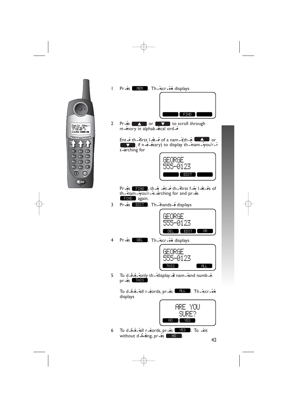 Phone book, Are you sure | AT&T 5870 User Manual | Page 45 / 77