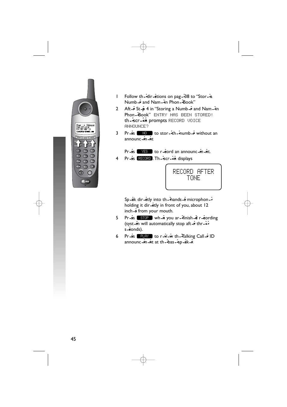 Caller id opera tion caller id opera tion, Record after tone | AT&T 5870 User Manual | Page 48 / 77