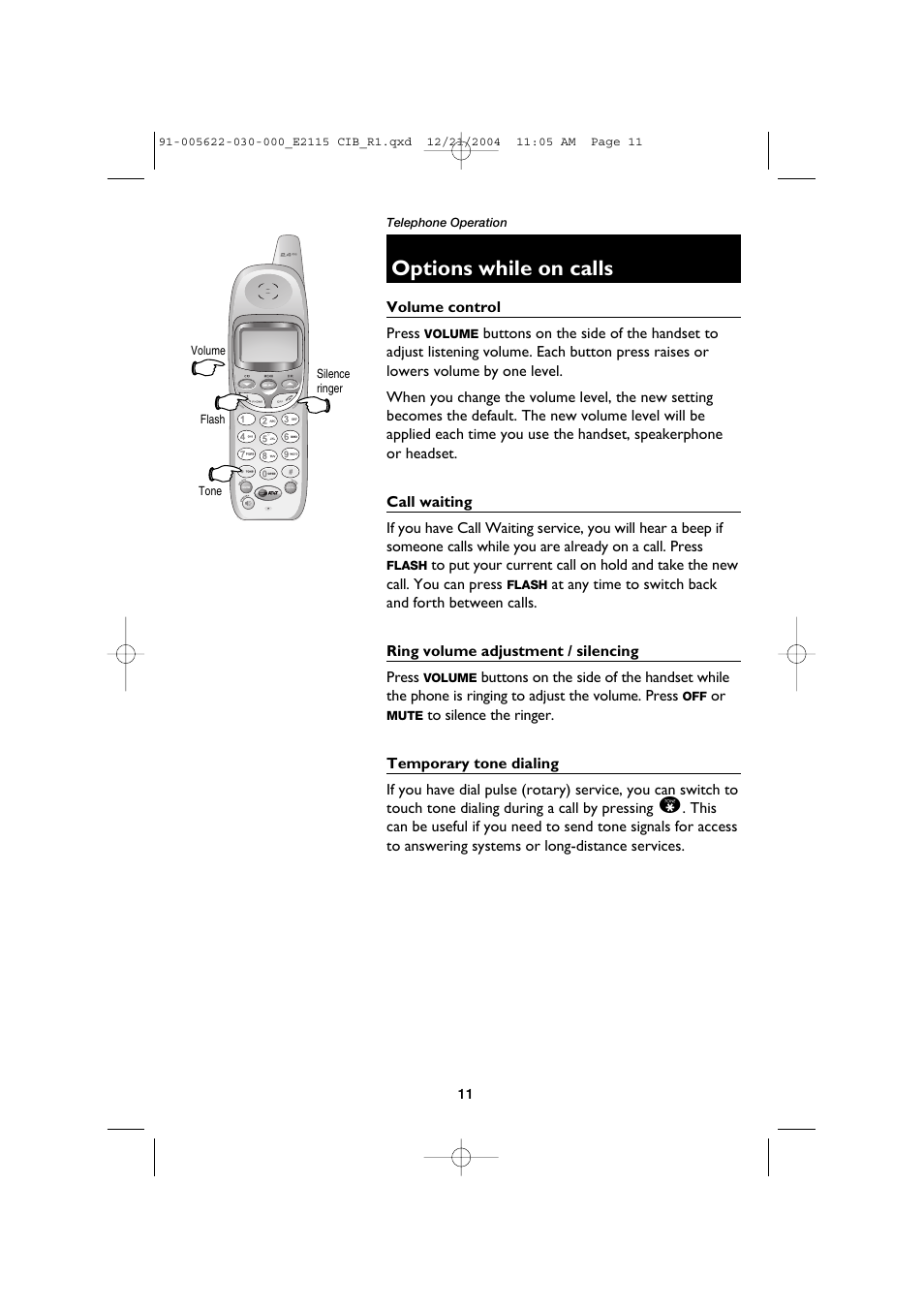Options while on calls | AT&T E2115 User Manual | Page 13 / 27