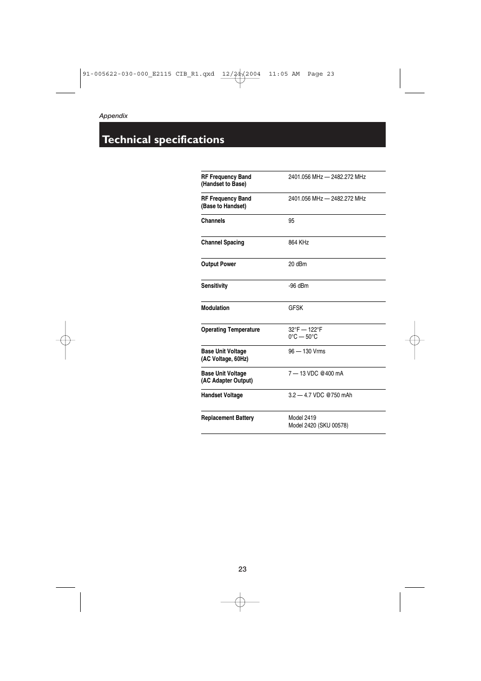 Technical specifications | AT&T E2115 User Manual | Page 25 / 27