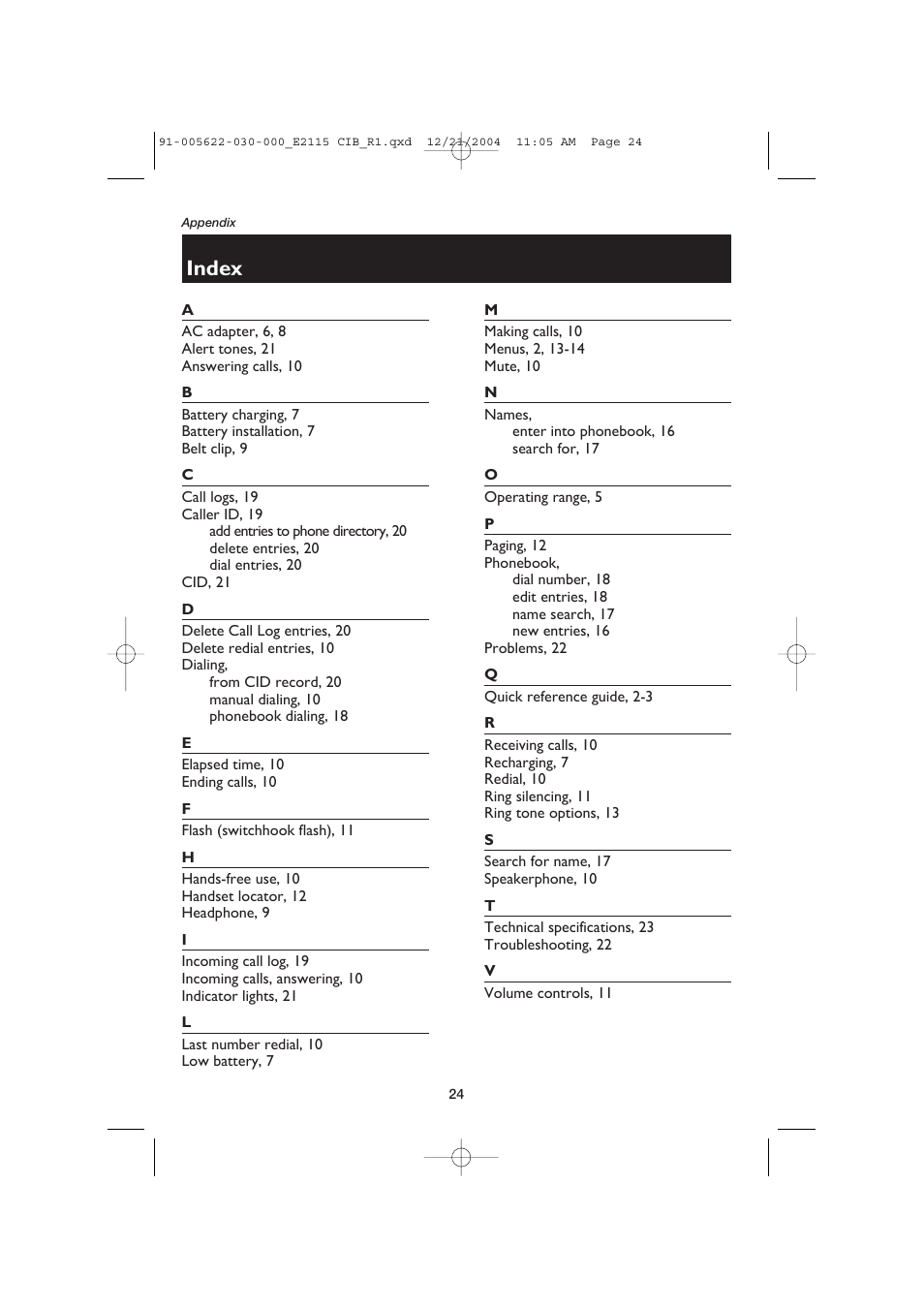 Index | AT&T E2115 User Manual | Page 26 / 27