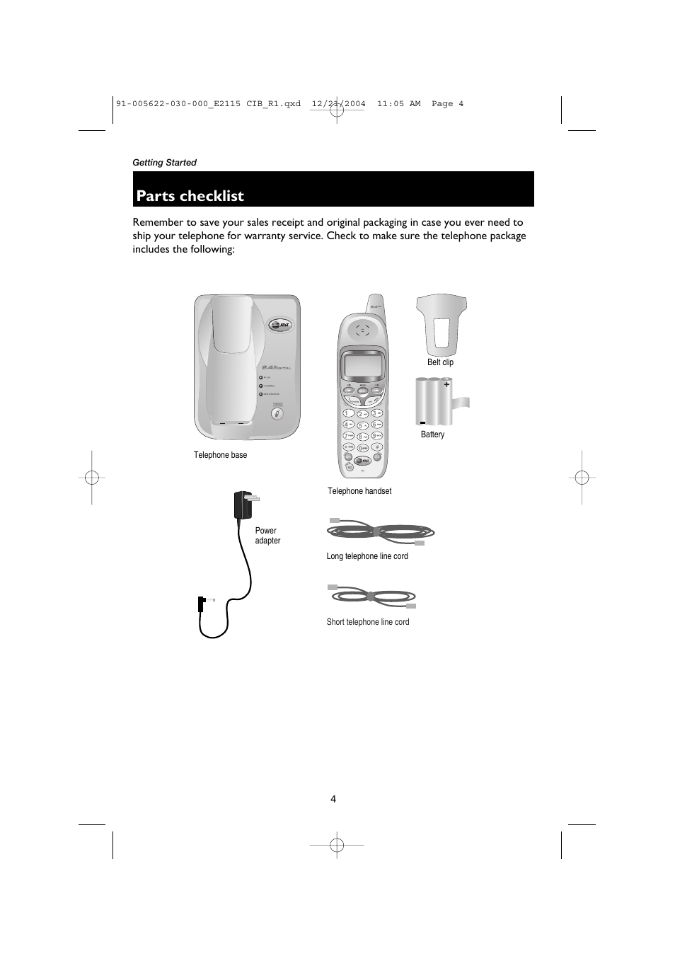 Parts checklist | AT&T E2115 User Manual | Page 6 / 27