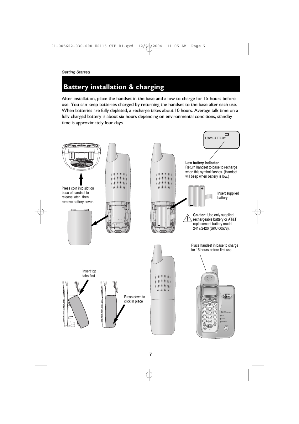 Battery installation & charging | AT&T E2115 User Manual | Page 9 / 27