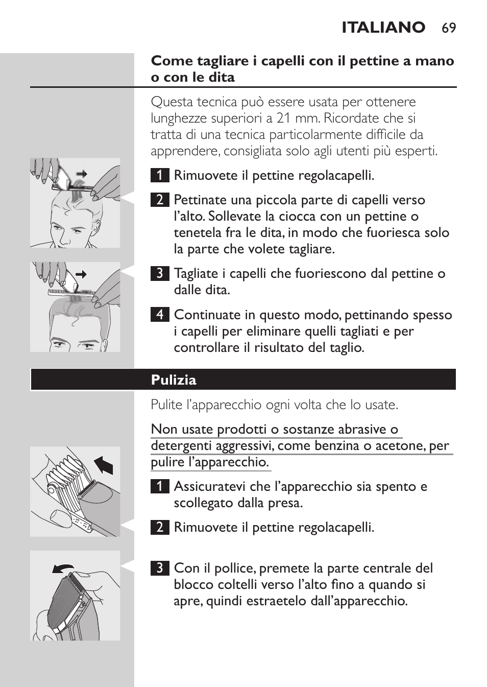 Pulizia | Philips HAIRCLIPPER Series 1000 Tondeuse cheveux User Manual | Page 69 / 108