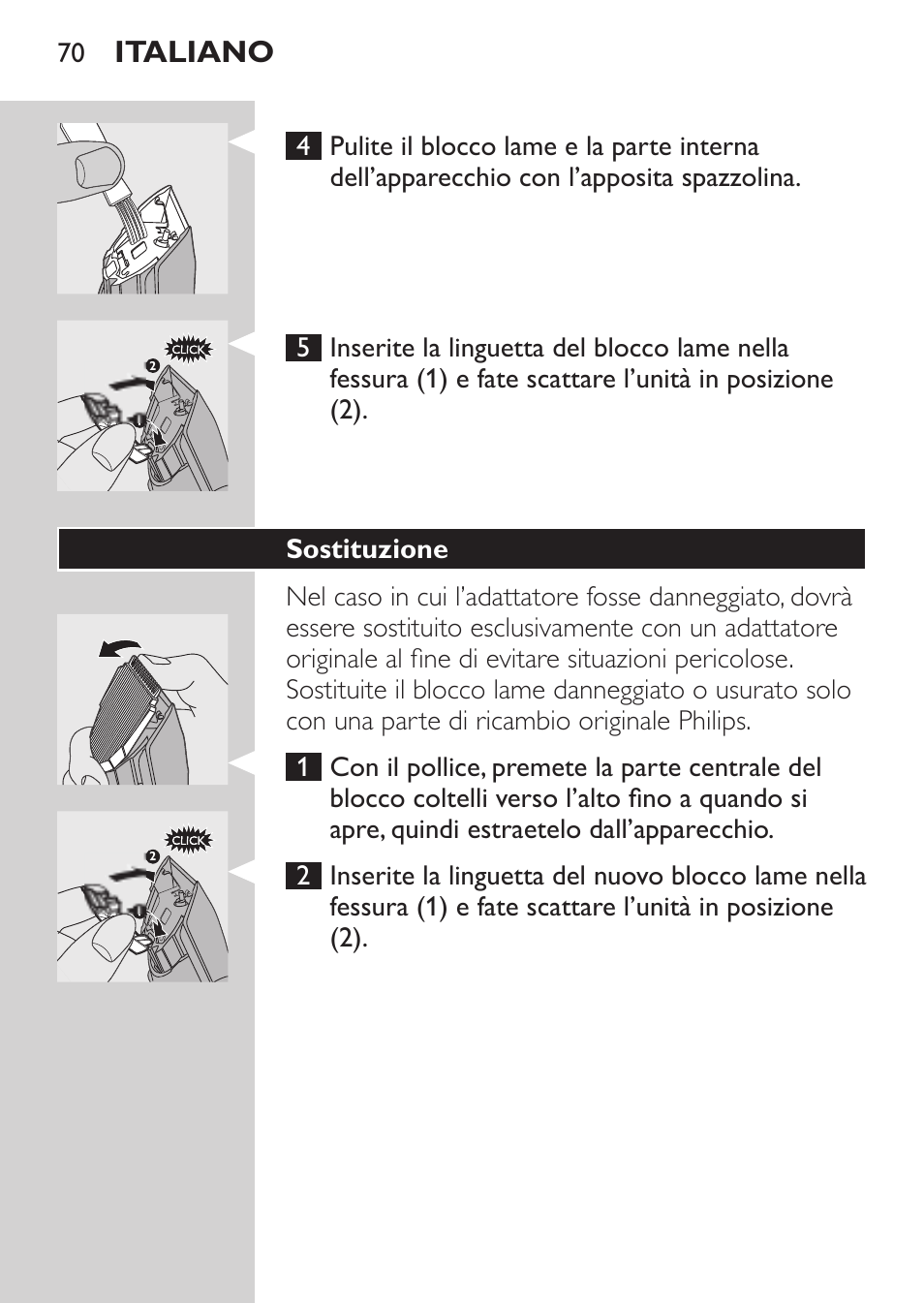 Sostituzione, Italiano | Philips HAIRCLIPPER Series 1000 Tondeuse cheveux User Manual | Page 70 / 108