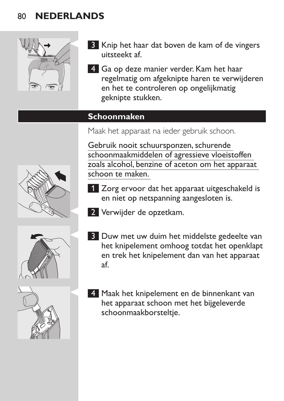 Schoonmaken | Philips HAIRCLIPPER Series 1000 Tondeuse cheveux User Manual | Page 80 / 108