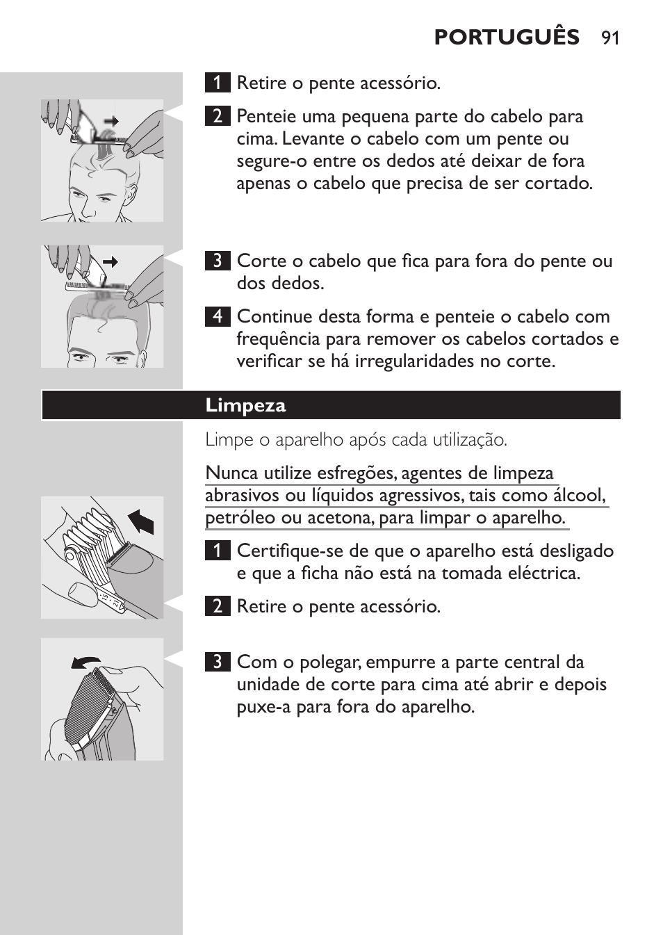 Limpeza | Philips HAIRCLIPPER Series 1000 Tondeuse cheveux User Manual | Page 91 / 108