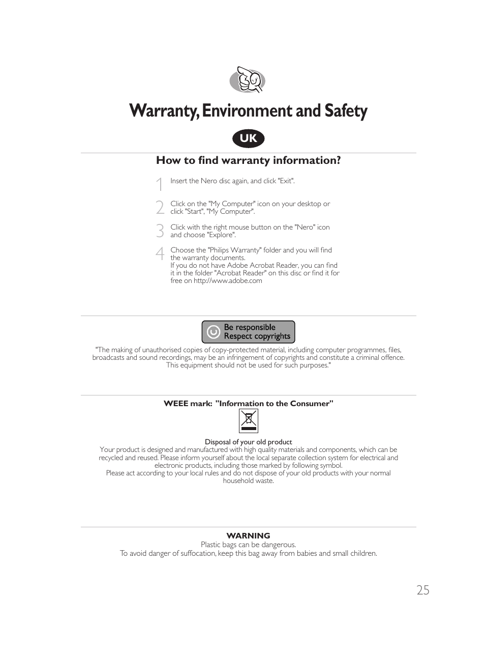 Warranty, environment and safety | Philips Disque dur externe User Manual | Page 25 / 40