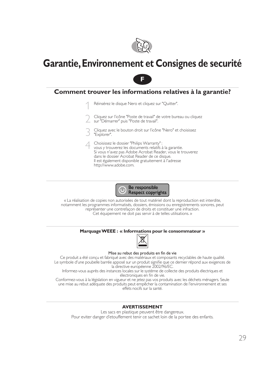 Garantie, environnement et consignes de securité | Philips Disque dur externe User Manual | Page 29 / 40
