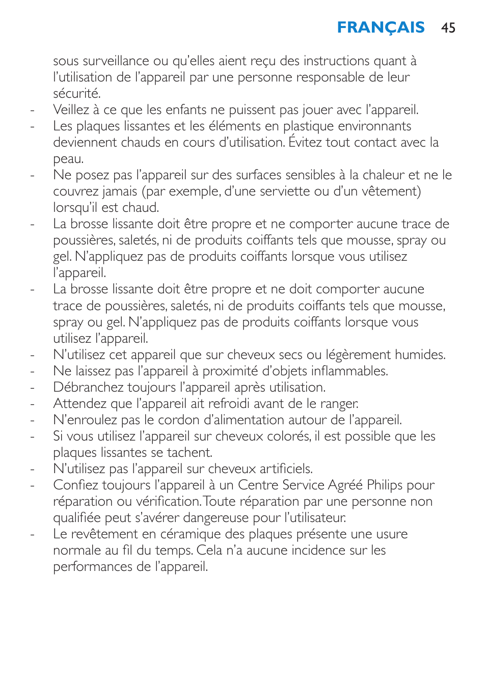 Français, Introduction, Description générale (fig. 1) | Important | Philips SalonStraight Essential Lisseur User Manual | Page 45 / 100