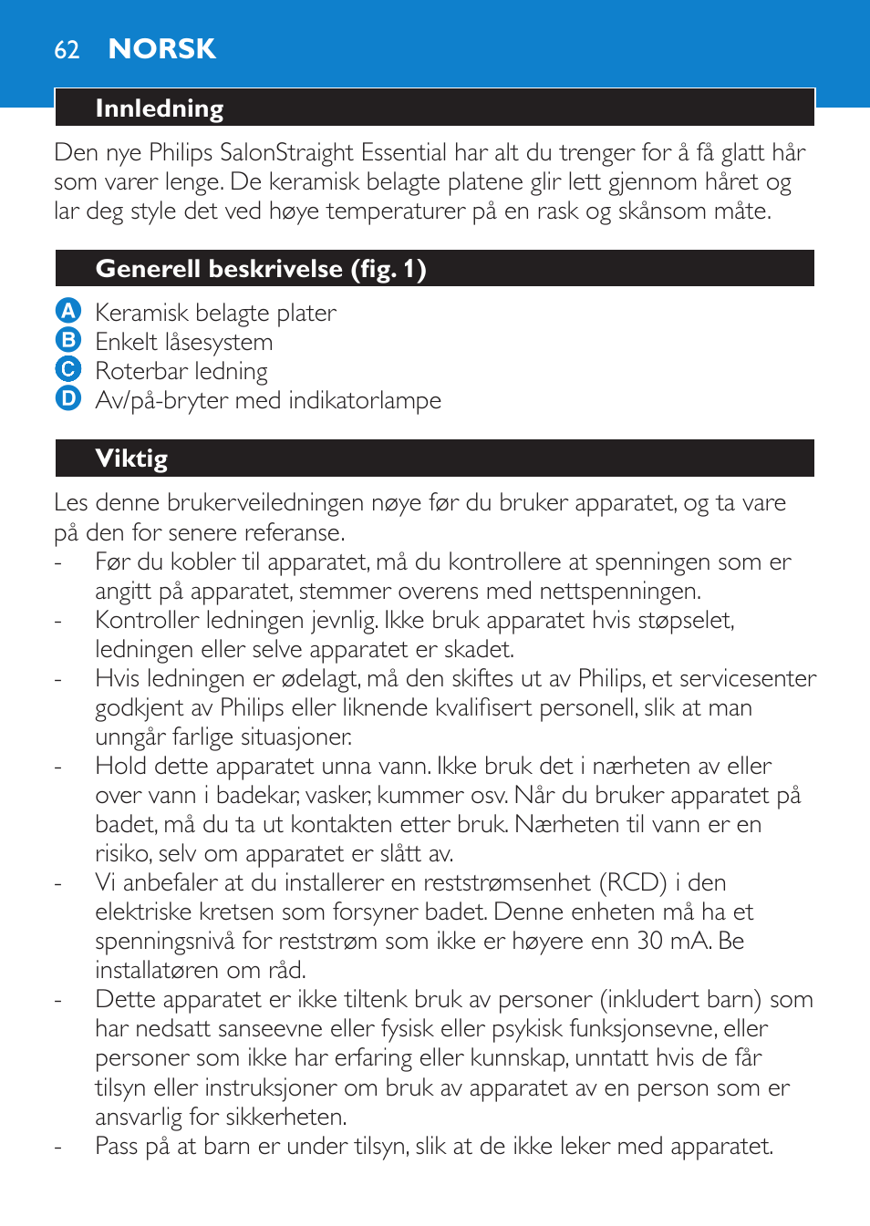 Philips SalonStraight Essential Lisseur User Manual | Page 62 / 100