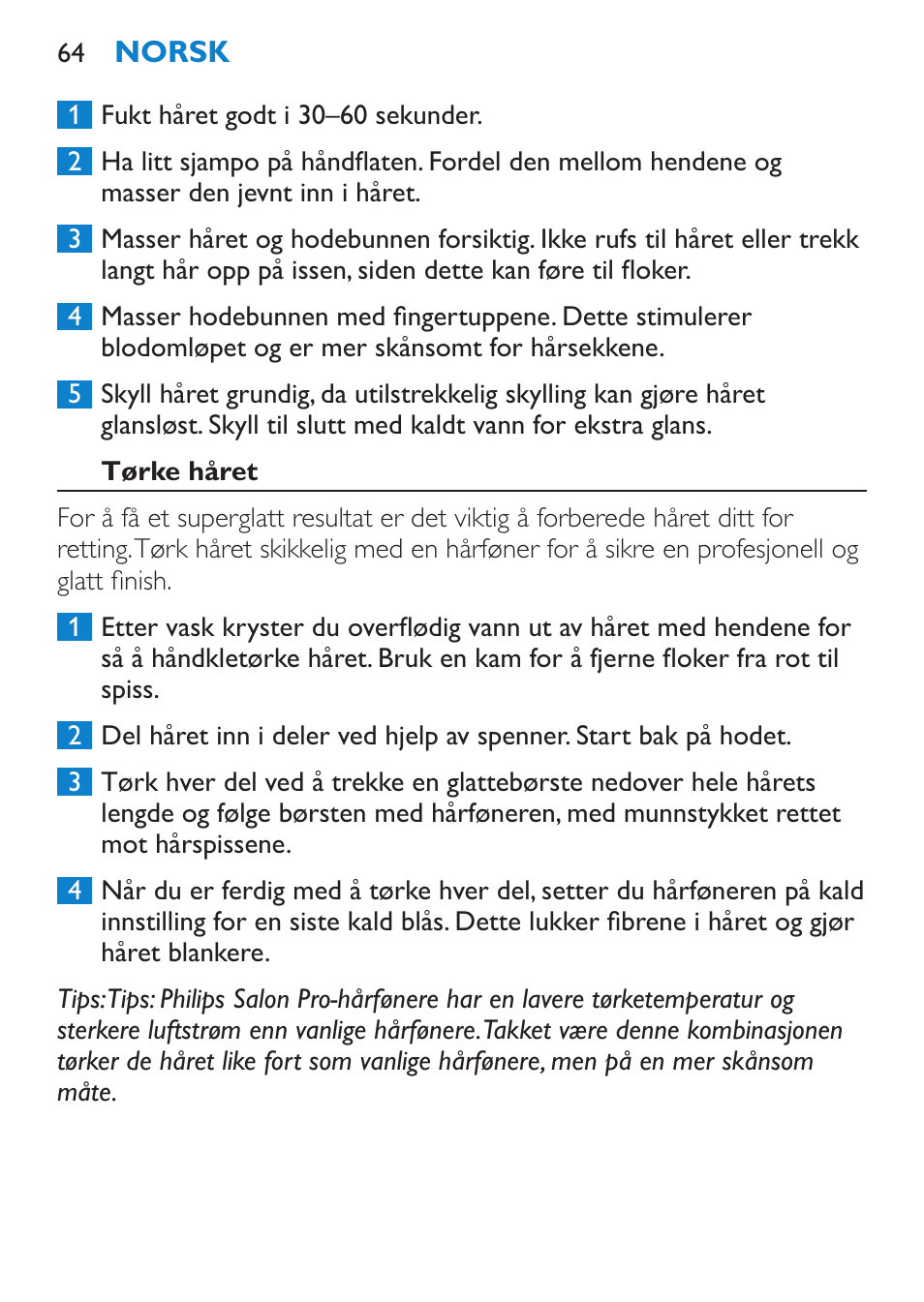 Elektromagnetiske felt (emf), Før bruk, Vaske håret | Philips SalonStraight Essential Lisseur User Manual | Page 64 / 100