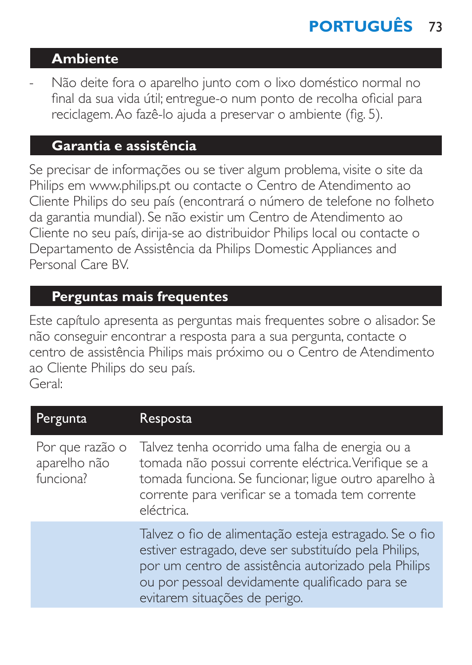 Limpeza, Arrumação | Philips SalonStraight Essential Lisseur User Manual | Page 73 / 100