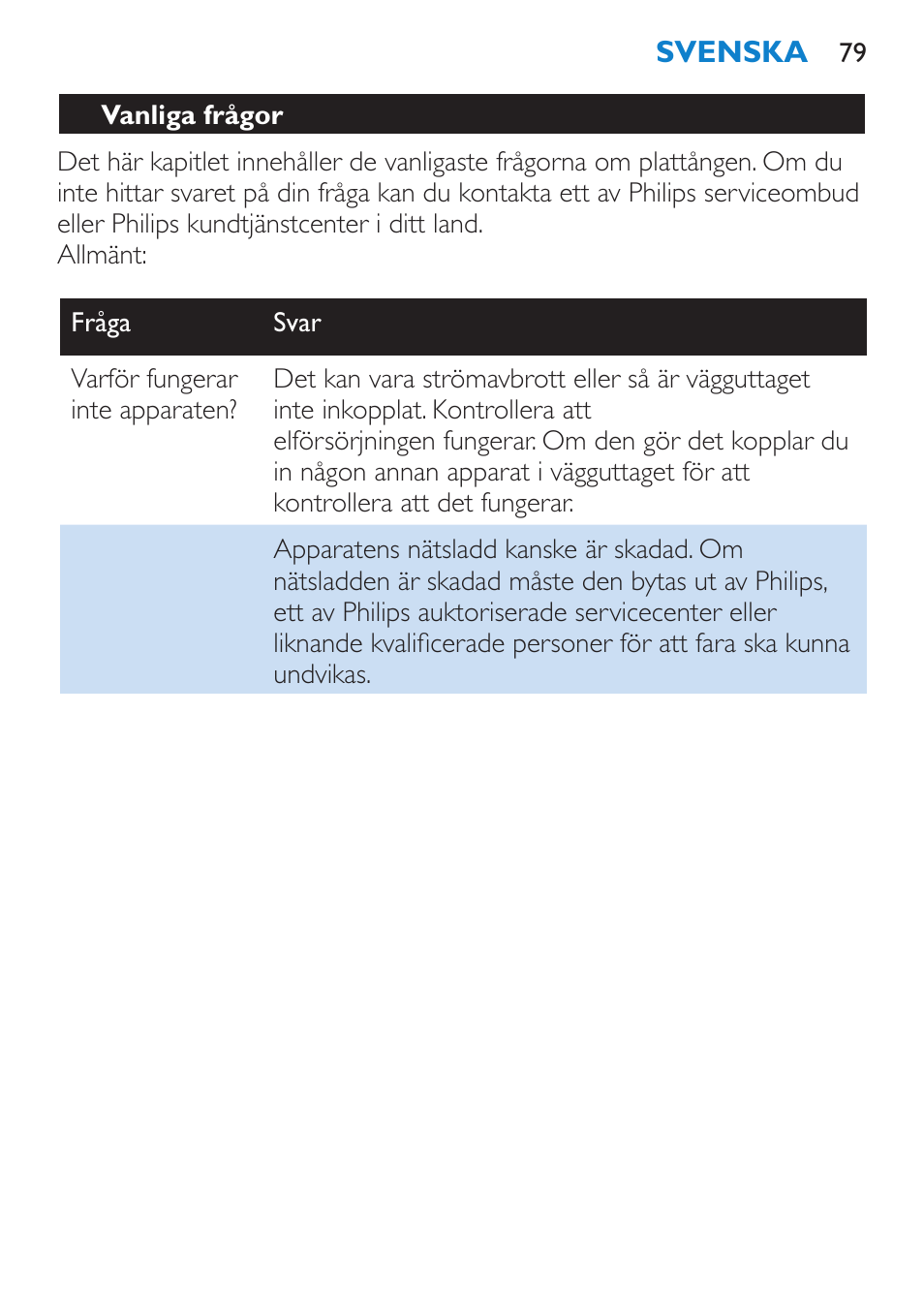 Vanliga frågor | Philips SalonStraight Essential Lisseur User Manual | Page 79 / 100