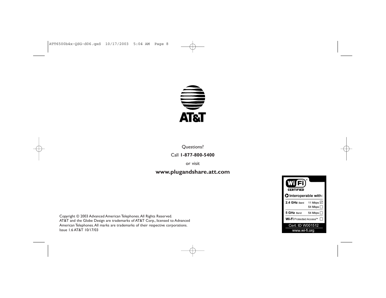 AT&T 6500B4X User Manual | Page 8 / 8