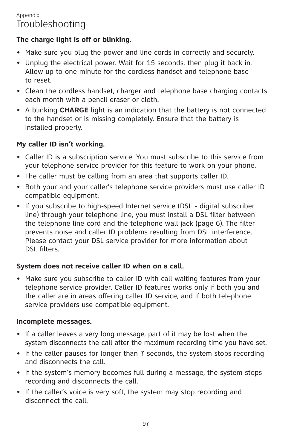Troubleshooting | AT&T CL83301 User Manual | Page 103 / 118