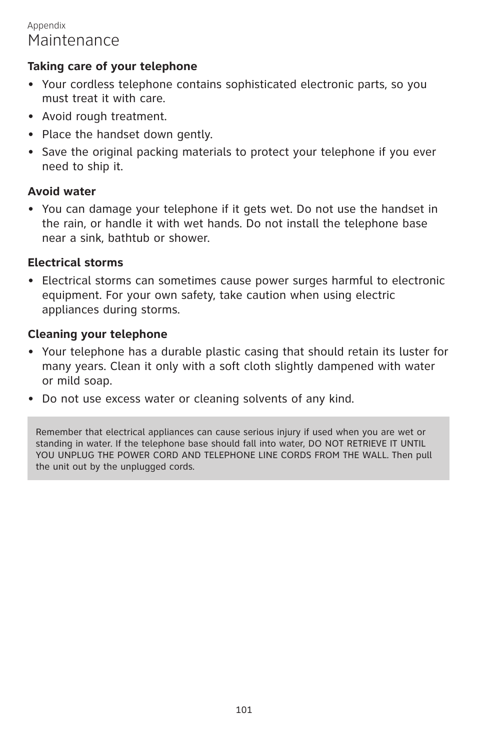 Maintenance | AT&T CL83301 User Manual | Page 107 / 118