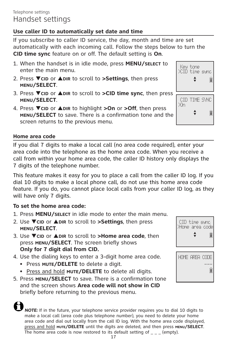 Handset settings, Elect . 3. press, Elect . 4. press | Elect . 3. use, Delete to delete a digit. press and hold, Delete to delete all digits. 5. press | AT&T CL83301 User Manual | Page 23 / 118