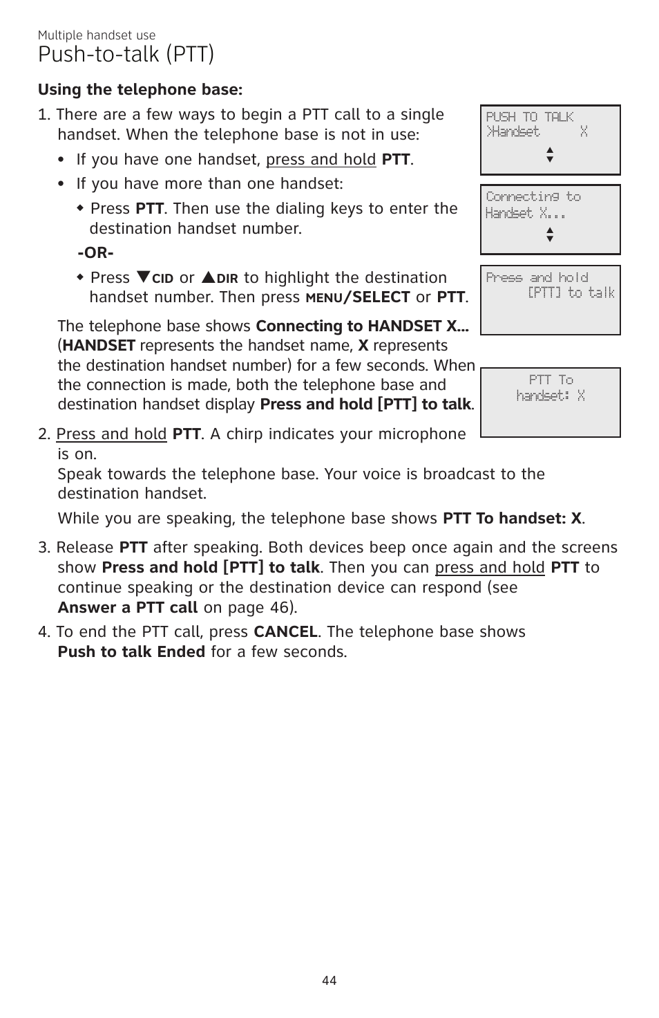 Push-to-talk (ptt), Or p | AT&T CL83301 User Manual | Page 50 / 118
