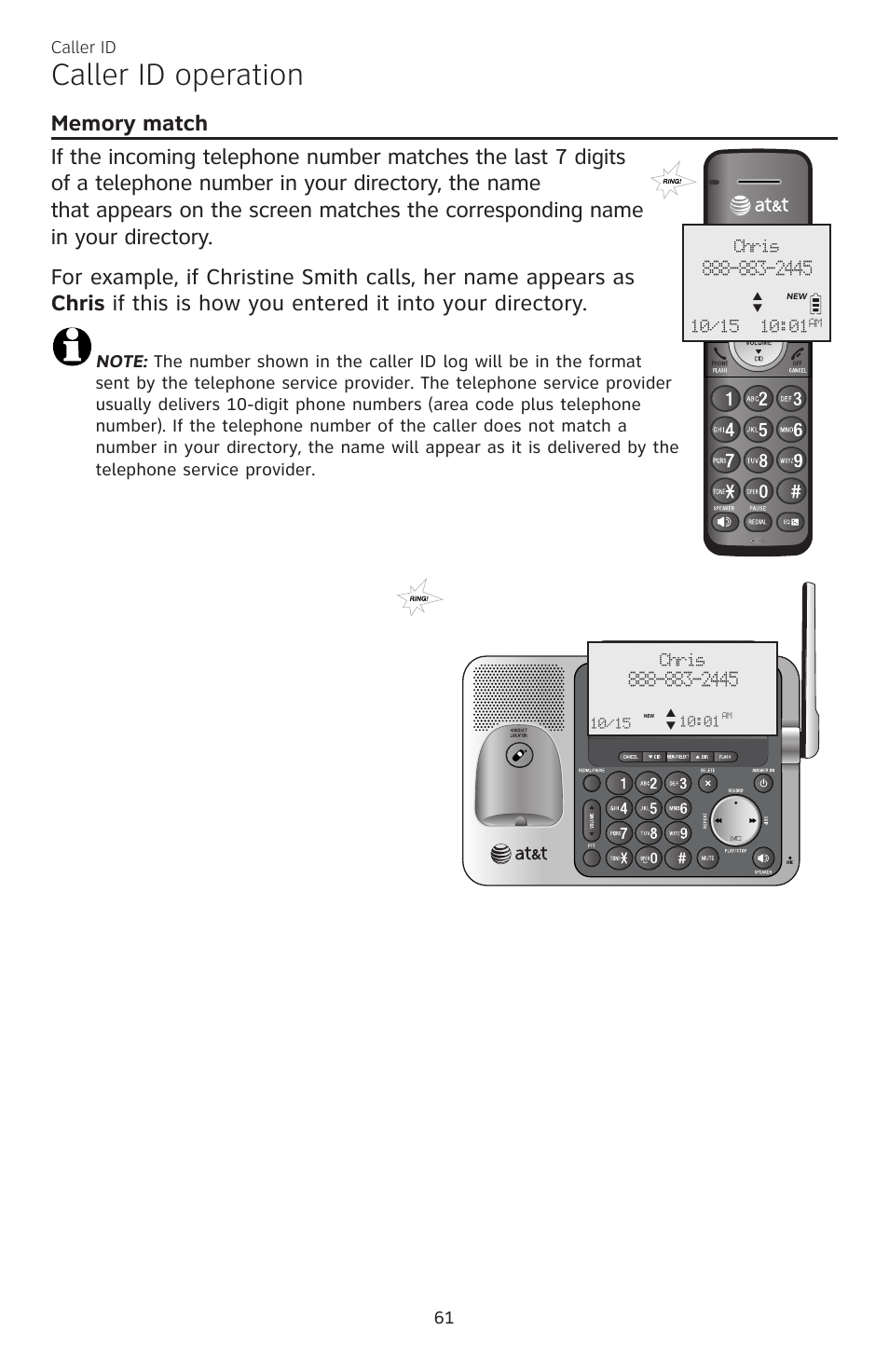Caller id operation, Caller id 61 | AT&T CL83301 User Manual | Page 67 / 118