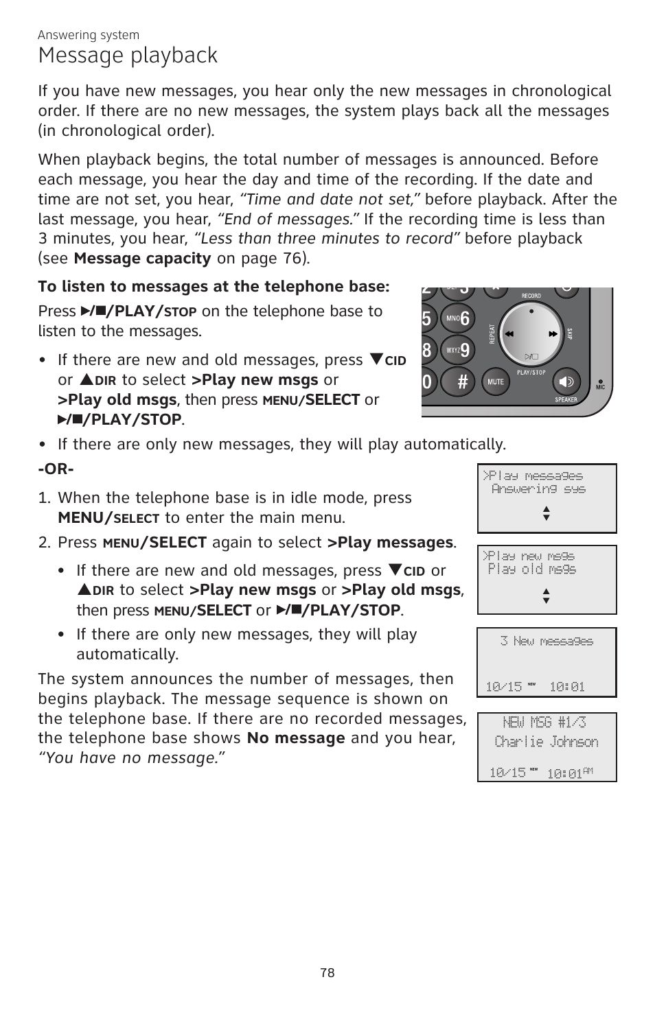 Message playback, Or p | AT&T CL83301 User Manual | Page 84 / 118