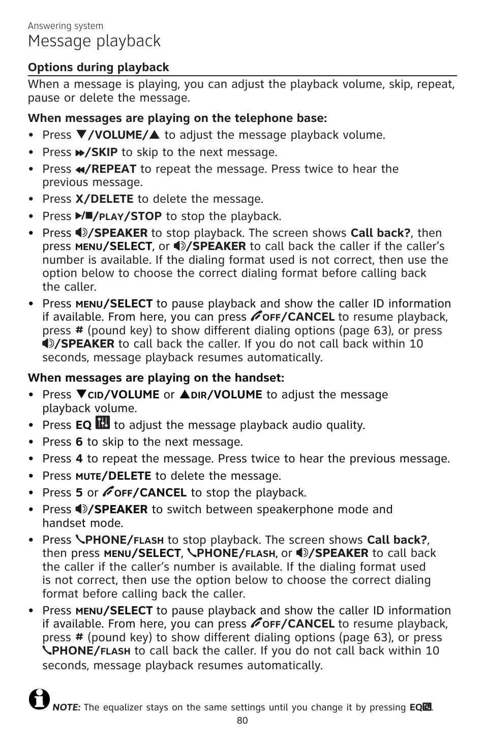Message playback | AT&T CL83301 User Manual | Page 86 / 118