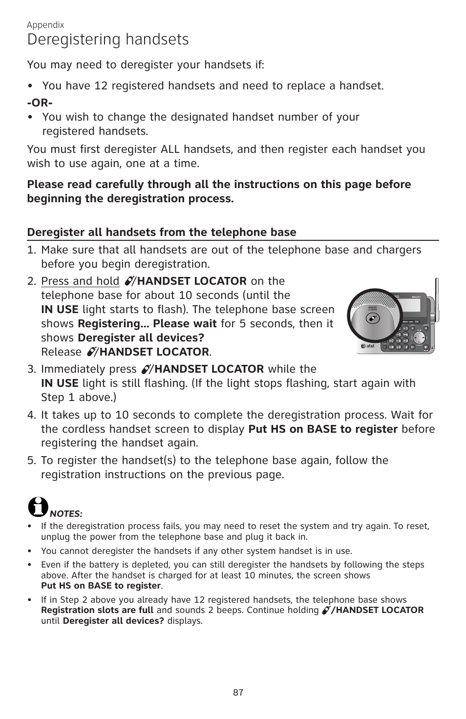 Deregistering handsets | AT&T CL83301 User Manual | Page 93 / 118