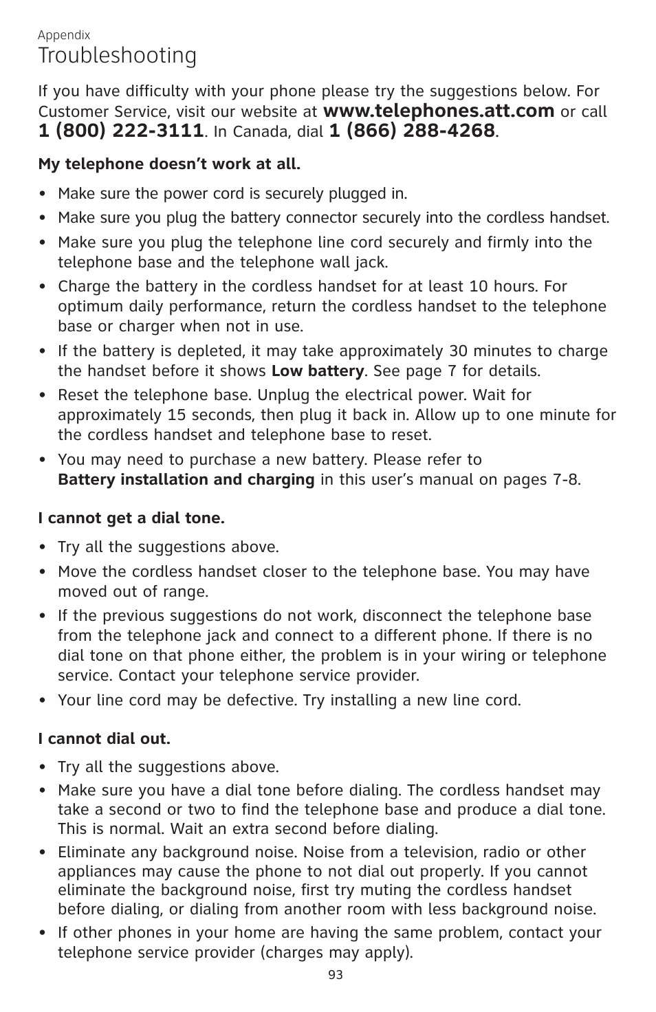 Troubleshooting | AT&T CL83301 User Manual | Page 99 / 118