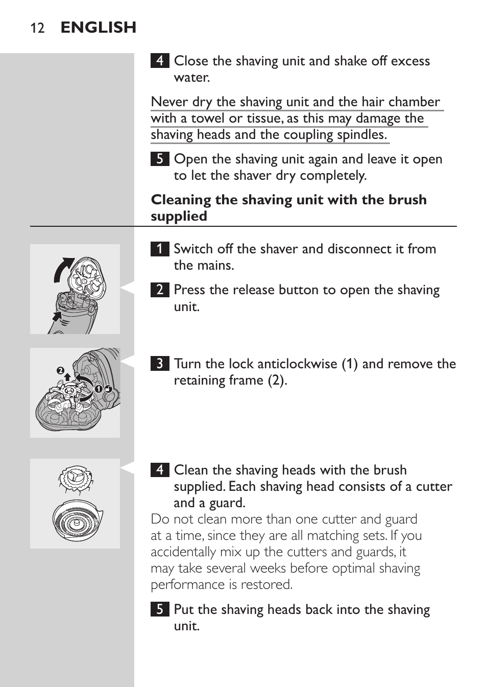 Cleaning the shaving unit with the brush supplied | Philips Rasoir électrique User Manual | Page 10 / 180