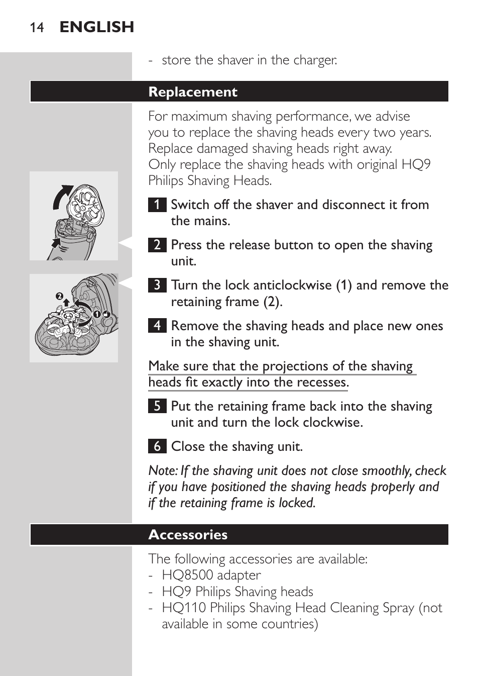 Replacement, Accessories | Philips Rasoir électrique User Manual | Page 12 / 180