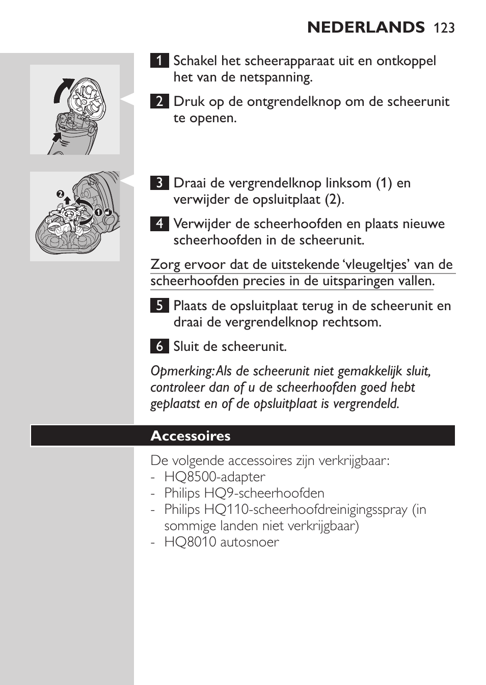 Accessoires | Philips Rasoir électrique User Manual | Page 121 / 180