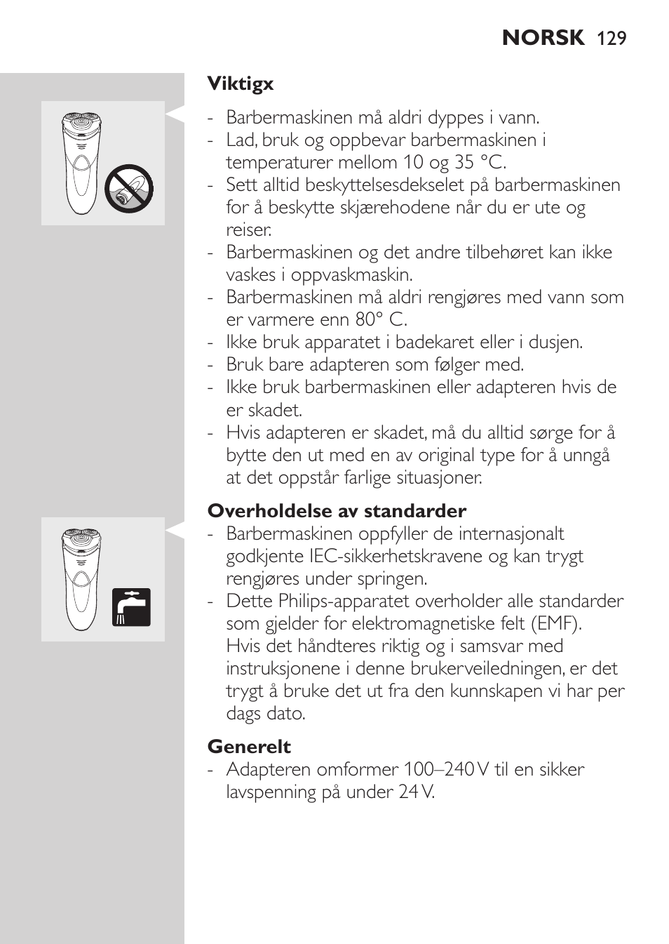 Overholdelse av standarder, Generelt, Oversikt (fig. 4) | Philips Rasoir électrique User Manual | Page 127 / 180