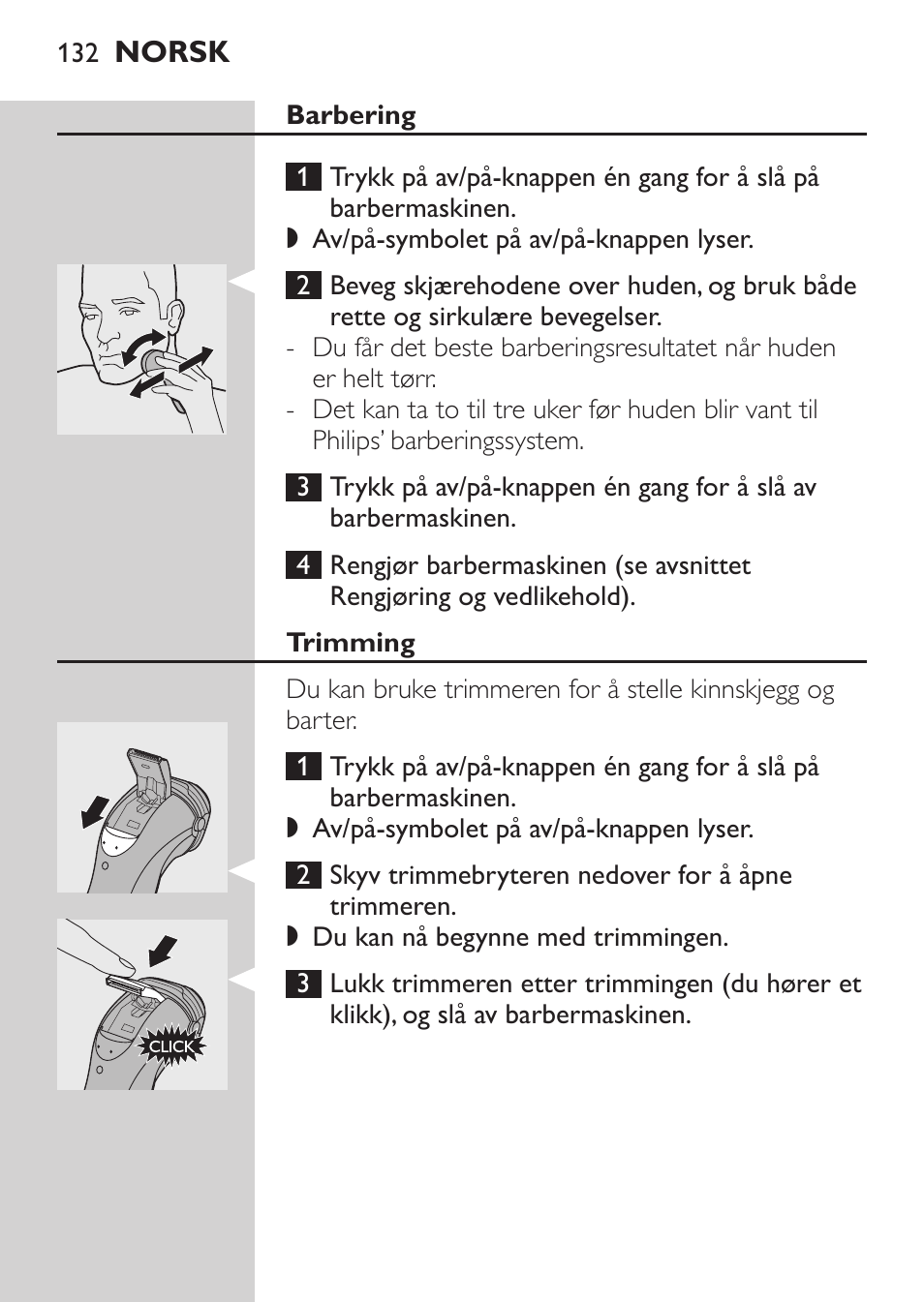 Barbering, Trimming | Philips Rasoir électrique User Manual | Page 130 / 180