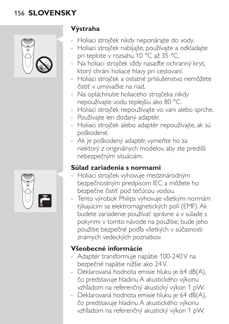 Súlad zariadenia s normami, Všeobecné informácie | Philips Rasoir électrique User Manual | Page 154 / 180
