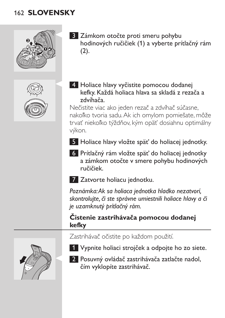 Čistenie zastrihávača pomocou dodanej kefky | Philips Rasoir électrique User Manual | Page 160 / 180
