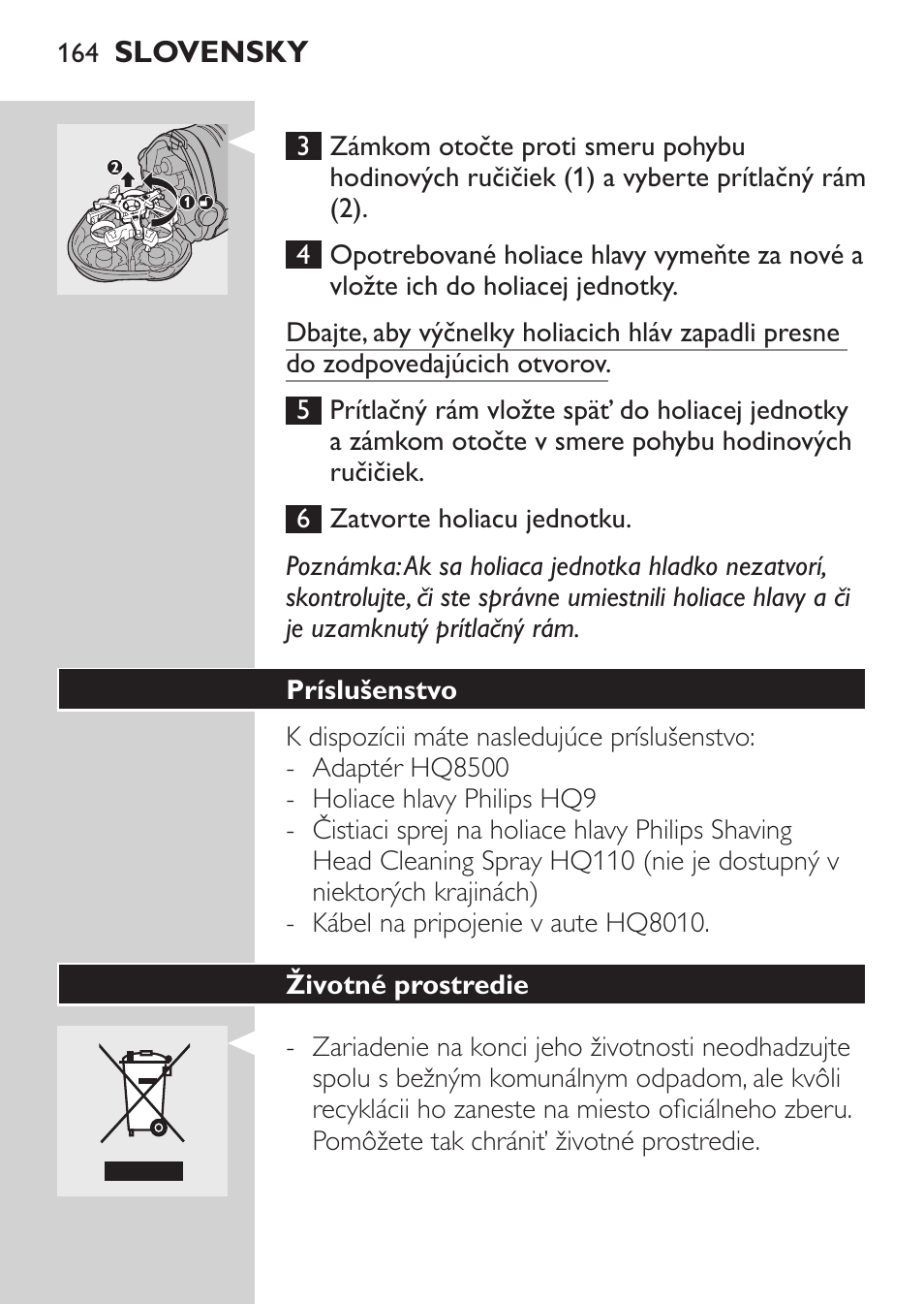 Príslušenstvo, Životné prostredie | Philips Rasoir électrique User Manual | Page 162 / 180
