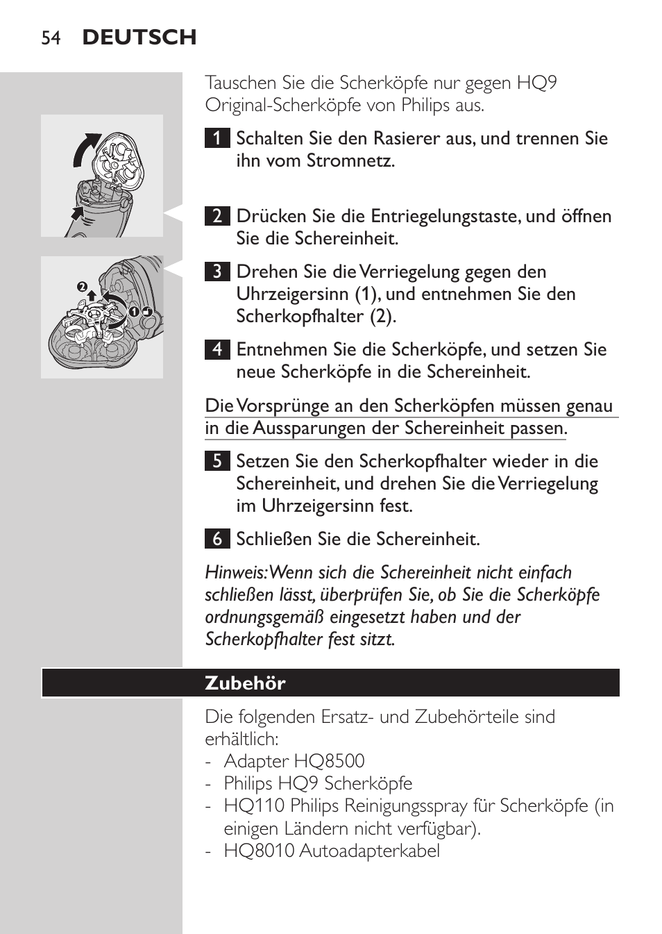 Zubehör | Philips Rasoir électrique User Manual | Page 52 / 180