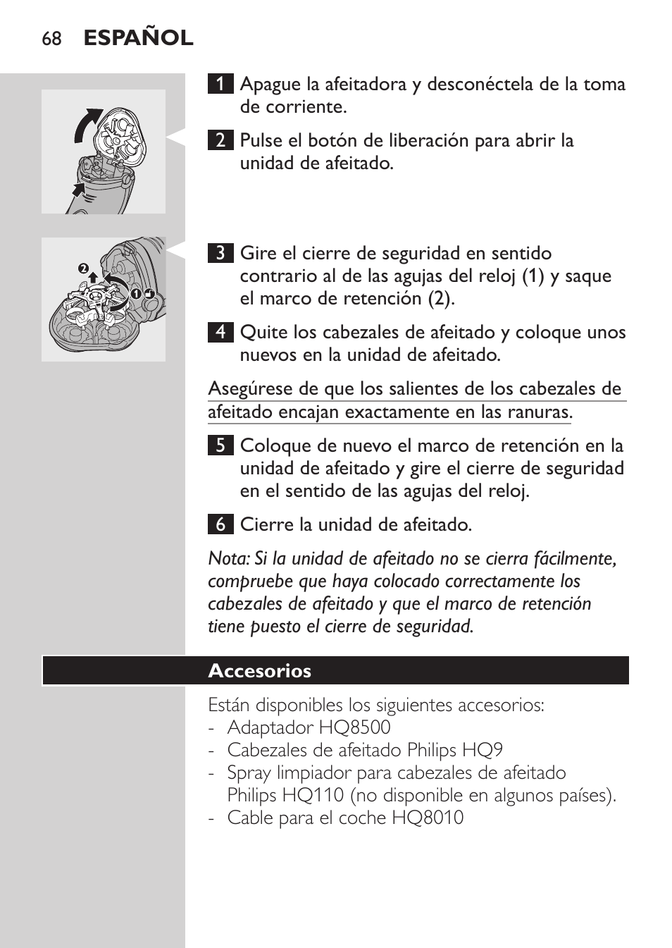 Accesorios | Philips Rasoir électrique User Manual | Page 66 / 180
