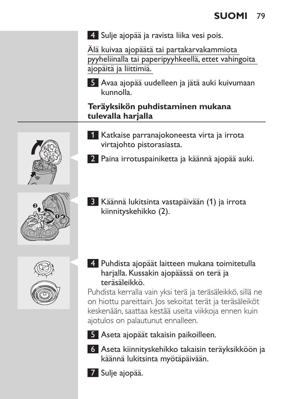 Trimmerin puhdistaminen mukana tulevalla harjalla | Philips Rasoir électrique User Manual | Page 77 / 180