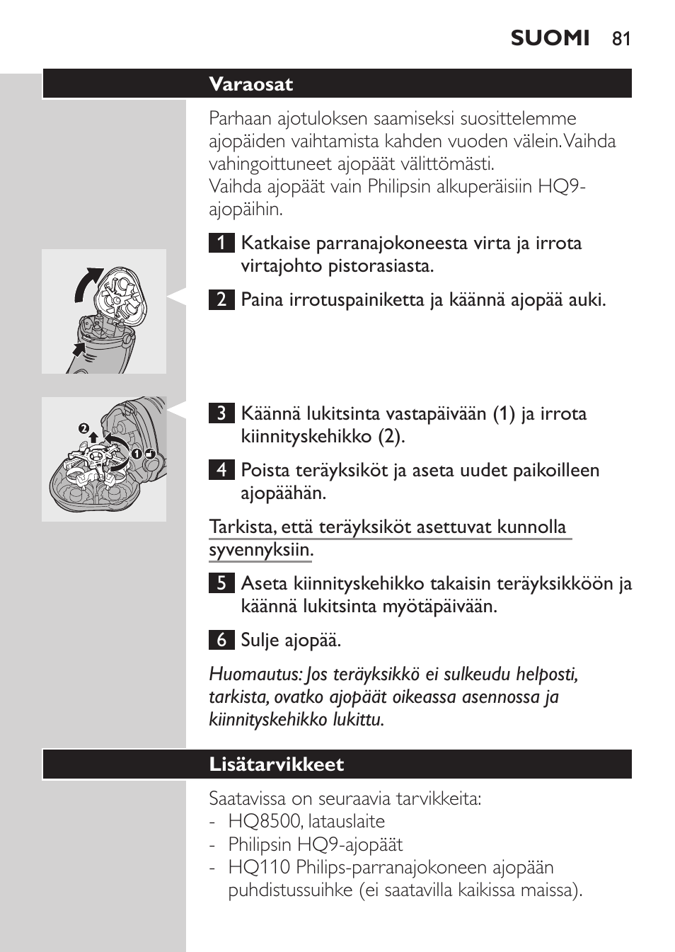 Lisätarvikkeet | Philips Rasoir électrique User Manual | Page 79 / 180