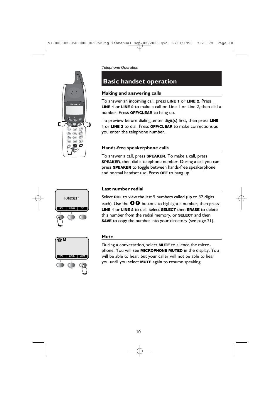 Basic handset operation | AT&T P5962 User Manual | Page 12 / 53