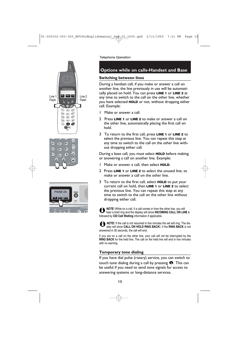 Options while on calls-handset and base | AT&T P5962 User Manual | Page 17 / 53